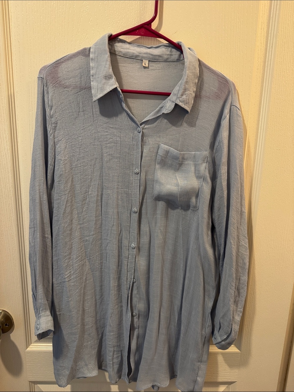 Light Blue Sheer Button-Up Shirt